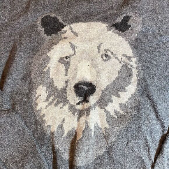 Gap Lambswool Sweater Men XL Heather Grey Bear Graphic Crew Casual Comfort - Picture 3 of 7